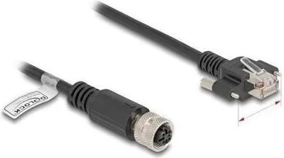 Produktbild von Delock M12 Kabel D-kodiert 4 Pin Buchse zu RJ45 Stecker mit Schrauben Cat.5e FTP 2 m schwarz