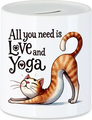 Produktbild von All You Need Is Love And Yoga Spardose Geschenkidee für Yoga-Liebhaber Katzenfans Entspannung Stressabbau