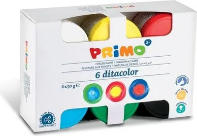 Produktbild von Primo 226TD50S Abwaschbare Fingerfarbe Schwarz, Blau, Rot, Weiß, Gelb