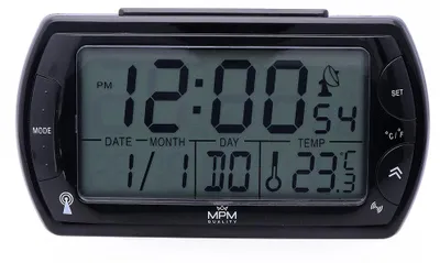 Obrázek produktu pro MPM-Quality – Digitální budík plastový s teploměrem a datem, černá, 12×6,4×4 cm
