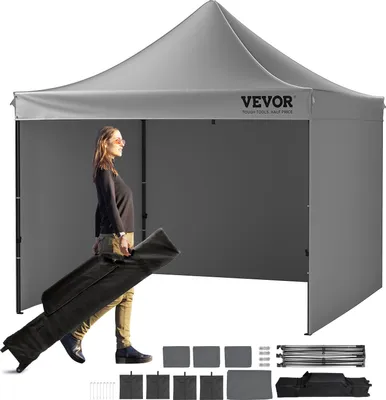 Immagine prodotto di Padiglione 304.8x304.8x320cm tenda da giardino 500DPoliuretanotessuto argento padiglione pieghevole regolabile in altezza incl. borsa di stoccaggio tenda per feste 6-8 persone tenda pop up tenda pieghevole padiglione da giardino per il campeggio