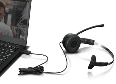 Obrázok produktu pre Lenovo 100 Mono, Kábel, Kancelária / call centrum, 20 - 20000 Hz, 84,5 g, Slúchadlá s mikrofónom, Čierna