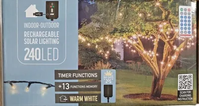 Obrázek produktu pro LED solární pohádková světla 240 USB dobíjecí teplá bílá časovač dálkové ovládání