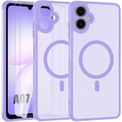 Image de Coque + 2 Verres Trempés pour Samsung Galaxy A07, Antichoc avec Anneau Magnétique et Vitre Caméra - Violet