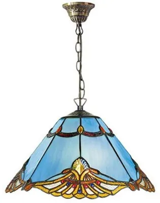 Obrázok produktu pre Zavesené svietidlo Casa Padrino Tiffany v štýle Art Nouveau, modrej/viacfarebnej farby, priemer 40 cm, výška 92 cm – ručne vyrobené svietidlo zo skla a kovu