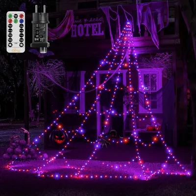 Halloween-Spinnenweb-Lichtnetz, 266 LEDs, 3 m, lila/orange