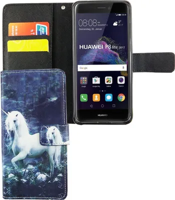 Produktbild von Handyhülle Tasche für Handy Huawei P8 Lite 2017 Einhorn Weiß