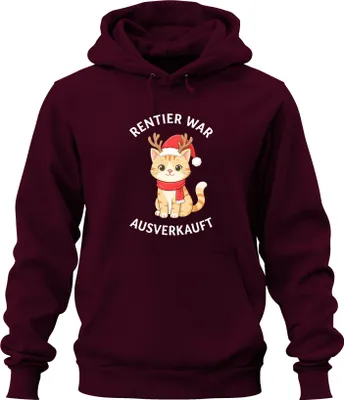Produktbild von Rentier war t Weihnachten Katze lustig Geschenk süß Uni Hoodie Kapuzenpullover, Burgundy, XXL