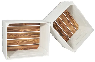 Produktbild von CHICCIE 2 Set Holzkiste Grete Weiß Geflammt Gehobelt 50x40x30cm - Holzkisten Obstkisten Weinkisten Dekokisten Regale