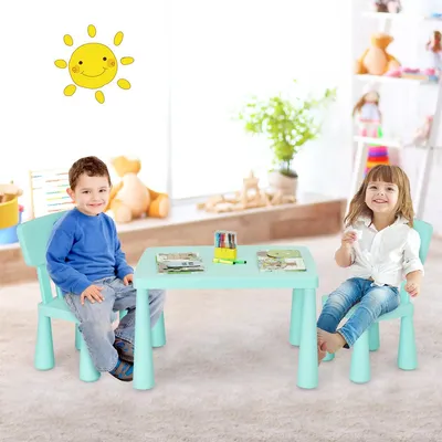 Image de Ensemble de sièges pour enfants 3 pièces, table pour enfants avec 2 chaises, meubles pour enfants en plastique, vert