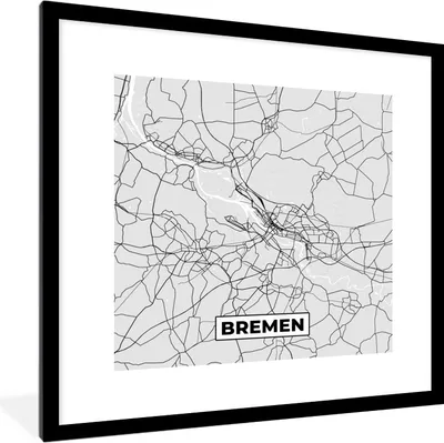 Produktbild von MuchoWow® Gerahmtes Poster Bremen - Karte - Stadtplan - Deutschland 40x40 cm - Poster mit Schwarzem Bilderrahmen Wandposter Rahmen Foto Bilder - Poster - Plakat im Rahmen