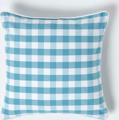 Produktbild von HOMESCAPES Blau karierter Kissenbezug 45 x 45 cm aus 100% Baumwolle