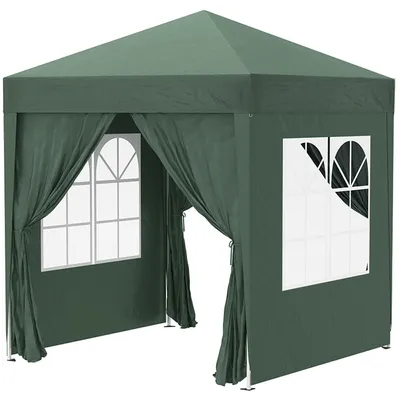 Produktbild von Faltpavillon, Bierzelt, 4 abnehmbare Seitenwände, 2 Fenster, Metallrahmen, 2 x 2m, Dunkelgrün