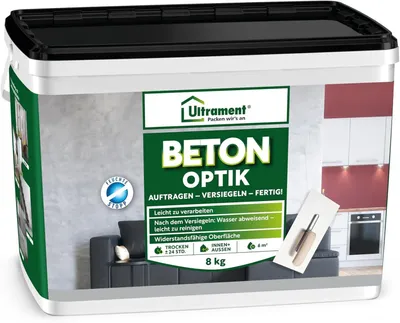 Productafbeelding van Ultrament Beton Optik 8 kg: poederpleister, betonkleur | Moderne wandafwerking met een betonlook, geschikt voor binnen- en buitengebruik | Bestand tegen weersinvloeden, vorst en UV-straling
