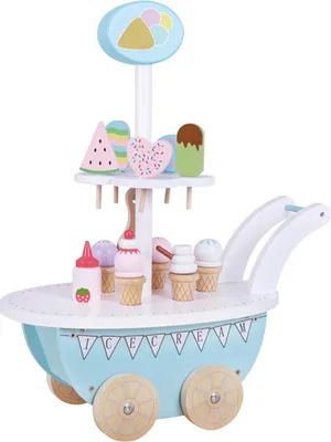 Zdjęcie produktu dla Chodzik ​​lodziarnia z drewna na kółkach Sweet&Frosty 40x21x51 cm akcesoria
