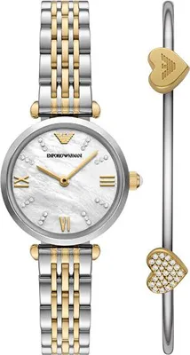 Produktbild von Emporio Armani Uhren-Set AR80078SET Klassisch zweifarbig Edelstahl Perlmutt Strasssteine