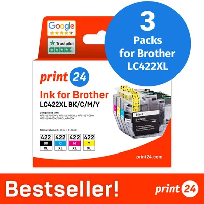 Productafbeelding van NIEUW: print24 Inktcartridges voor Brother LC422XL, multipack (BK/C/M/Y), 3 stuks