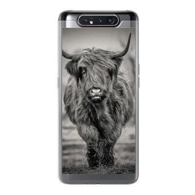 Produktbild von MuchoWow® Handyhülle Schutzhülle Hülle für Samsung Galaxy A80 Schottischer Highlander - Schwarz und Weiß Silikon Softcase Handy Hülle - Schutzdeckel
