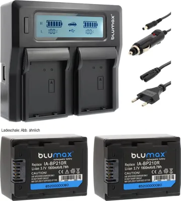 Produktbild von 2x Akku + Lader für Samsung BP-210R HMX-H300BN, H300BP,   H400BP 1800 mAh