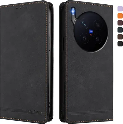 Obrázek produktu pro Pouzdro pro vivo X300 Pro, retroPolyuretankožené flip pouzdro s stojánkem a přihrádkami na karty Černý