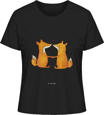 Produktbild von Mr. & Mrs. Panda Shirt Damen Füchse Liebe Größe L - Schwarz - Geschenk, T-Shirt, Freundin, Paar, Basic, Fuchs, Oberteil, Sommershirt