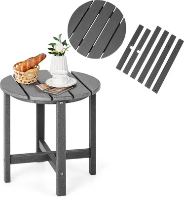 Obrázok produktu pre KOMFOTTEU záhradný stôl malý z HDPE, bočný stôl do 150 kg, bočný stôl balkónový stôl odolný voči poveternostným vplyvom pre záhradu, terasu, terasu (okrúhly, sivý)