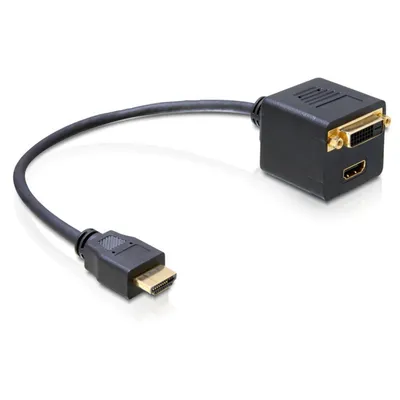 Produktbild von DeLOCK Adapter HDMI Stecker zu HDMI + DVI25 Buchse, 0,2 m, HDMI Typ A (Standard), HDMI + DVI, Männlich, Weiblich, Gerade