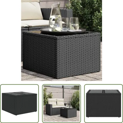 Produktbild von The Living Store Gartentisch mit Glasplatte Schwarz 55x55x37 cm Poly Rattan