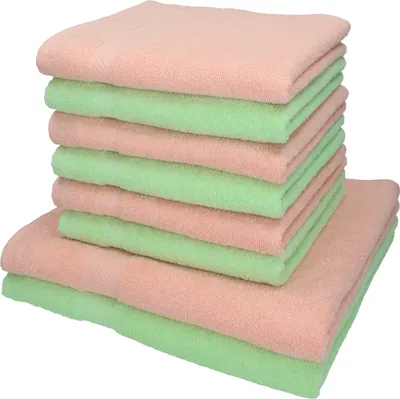 Produktbild von Betz 8-tlg. Set PALERMO - 2 Liegetücher 6 Handtücher 100% Baumwolle  Farbe: apricot / grün