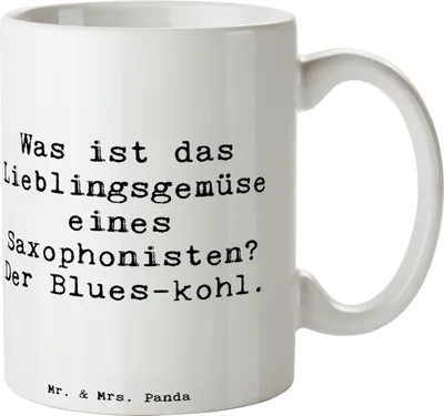Produktbild von Mr. & Mrs. Panda Kaffeetasse Spruch Saxophon Blues - Weiß - Geschenk, Humor, Musiker, Gemüse, Kaffeebecher, Instrument, Trinkbecher, Lernen, Becher, Musik, Wortspiel