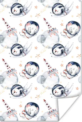 Produktbild von MuchoWow® Poster Muster - Rakete - Elefant - Jungen - Kinder - Kind - Mädchen 20x30 cm - Papierdruck