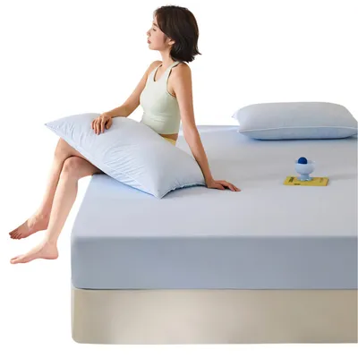 Produktbild von Kühlend Spannbettlaken 180x200 cm mit 2 Kissenbezug, Bettlaken mit Rundumgummi für Matratzen bis 30 cm, Blau