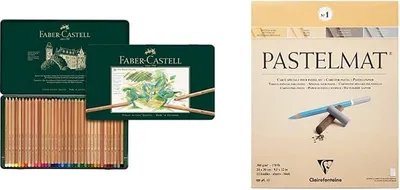 Immagine prodotto di Set di 36 pastelli Pitt in metallo e blocco da disegno Clairefontaine 96017C Pastelmat nei colori giallo chiaro, giallo, grigio scuro e grigio chiaro