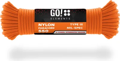 Produktbild von GO!elements 15m Paracord Seil aus reißfester Nylonschnur - 4mm Paracord 550 Typ III Schnur - geeignet als Allzweckseil & Reepschnur - Max. 250kg, Farbe: Orange