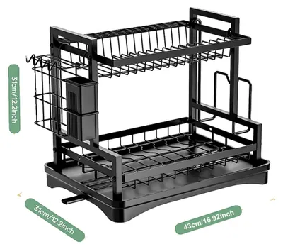 Image de Étagère à égouttoir, design à deux niveaux, système de drainage automatique, 1 pièce