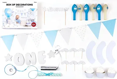 Immagine prodotto di Decorazioni per feste di compleanno per il 1° compleanno blu e argento