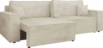 Produktbild von MIRJAN24 Sofa Karl Cord mit L-Funktion, Wohnzimmer Couch mit zwei Bettkästen und Schlaffunktion (Farbe: Poso 100)