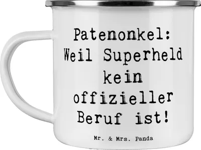Produktbild von Mr. & Mrs. Panda Teetasse Spruch Patenonkel Superheld - Weiß - Geschenk, Heldentaten, Tasse Emaille, Pott, Familie, Geschenke, Beruf, Patenschaft, Emailletasse, Teebecher