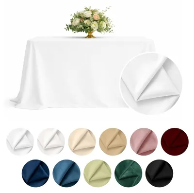 Produktbild von MEBLE ODNOWA, Tischdecke, Matter Samt-Tischdecke, Quadratisch, Schneeweiß, 230×230 cm, Velours, Tischschutz, Elegant, Formstabil, Elastisch, Strapazierfähig, Maschinenwaschbar