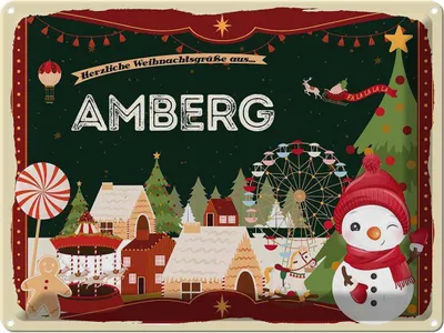Produktbild von vianmo Blechschild 30x40 cm Weihnachtsgrüße aus Amberg Weihnachten