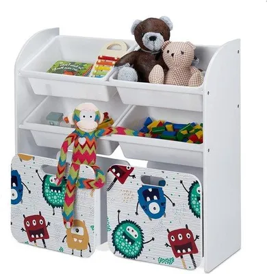 Produktbild von Spielkasten 6 Fächer Monsterdesign 2 Boxen weiß auf Rädern