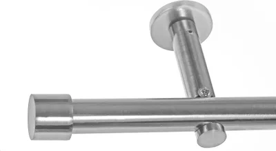 Produktbild von BASIT®  Gardinenstange Set Edelstahl Look Metall Ø 19mm zur Wandbefestigung 1-lauf Kappe, Länge wählbar H19E61