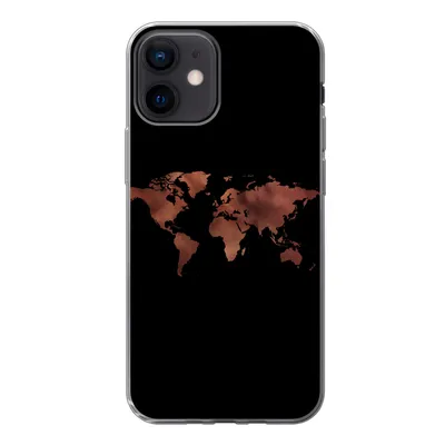 Produktbild von MuchoWow® Handyhülle Schutzhülle Hülle für iPhone 12 Weltkarte - Leder - Schwarz Silikon Softcase Handy Hülle - Schutzhülle