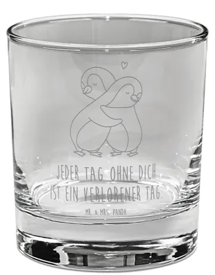 Produktbild von Mr. & Mrs. Panda Whisky Tumbler Pinguine Kuscheln - Transparent - Geschenk, Gravur Whiskyglas, Hochzeitstag, Valentinstag, Freund, Scotch Glas, für Frauen, Partner
