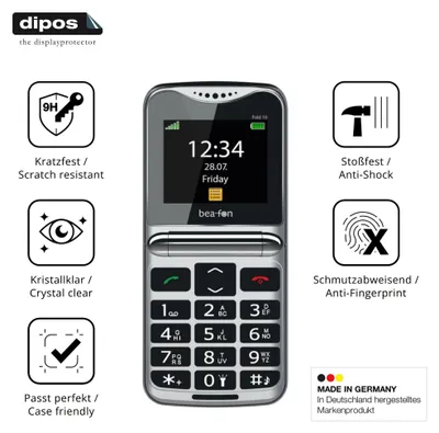 Produktbild von 2x Schutzfolie für bea-fon Fold 10 LTE - Anti-Shock 9H Folie dipos Glass Kunststoffglas