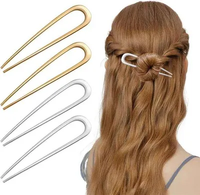 Produktbild von Haarpins in Gold und Silber - Set von 4 U-förmigen Haarpins für Hochfrisuren