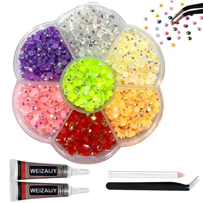 Image de Kit de strass - 32 000 pièces - Pour la création et la décoration - 40 couleurs, strass en résine de 3 mm, boîte avec 7 compartiments