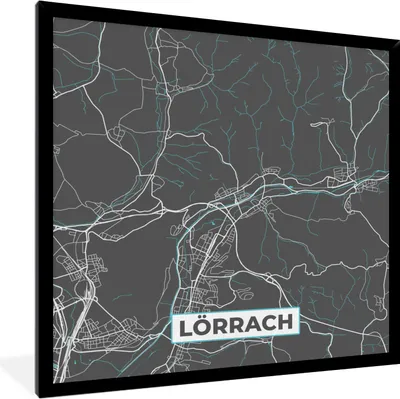 Produktbild von MuchoWow® Gerahmtes Poster Lörrach - Stadtplan - Blau - Karte - Deutschland 40x40 cm - Poster mit Schwarzem Bilderrahmen Wandposter Rahmen Foto Bilder - Mit Rahmen - Wanddekoration Schlafzimmer