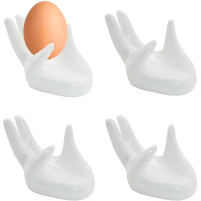 Eierbecher Set von 4, handförmig, Keramik, weiß, Osterdekoration