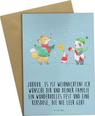 Produktbild von Mr. & Mrs. Panda Grußkarte Winter Weihnachtsfreude - Eisblau - Geschenk, dankeskarten, Grußkarten, Weihnachten, weihnachtskarten, glückwunschkarten, Weihnachtsmann, Fuchs